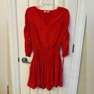 Ramy Brook Red Pleated Sundress with Dolman Sleeves